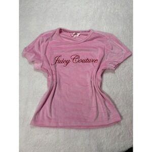Juicy Couture Womens Pink Velour Short Sleeve Sleep Shirt Embroidered Logo Large